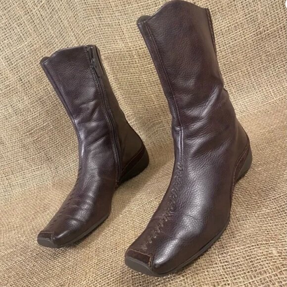 Paul Green Boots Wedge Driving  Brown Leather Zip Mid Calf Size 6.5 - Picture 1 of 10
